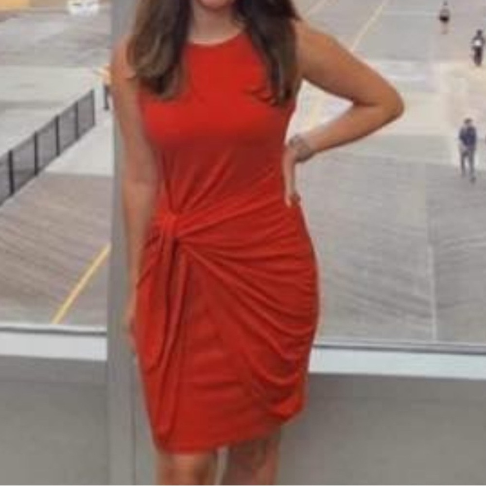 Rust Orange Wrap Waste MIDI Dress
